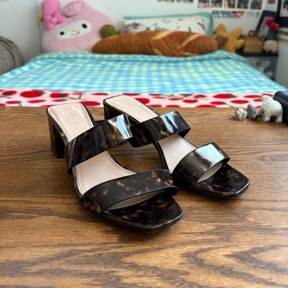 Topshop tortoiseshell sandal heels, size 9